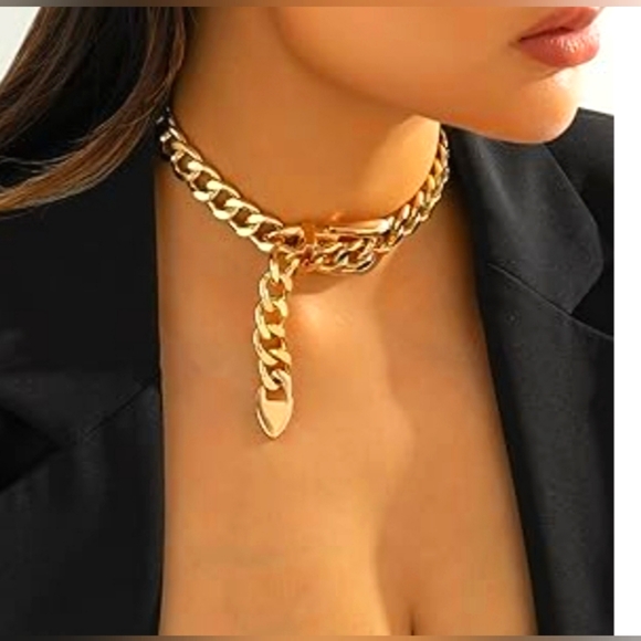 Fashion Jewelry - Gold Belt Buckle Design Choker Necklace 24inch..15.7 inch open wide🔥❤️